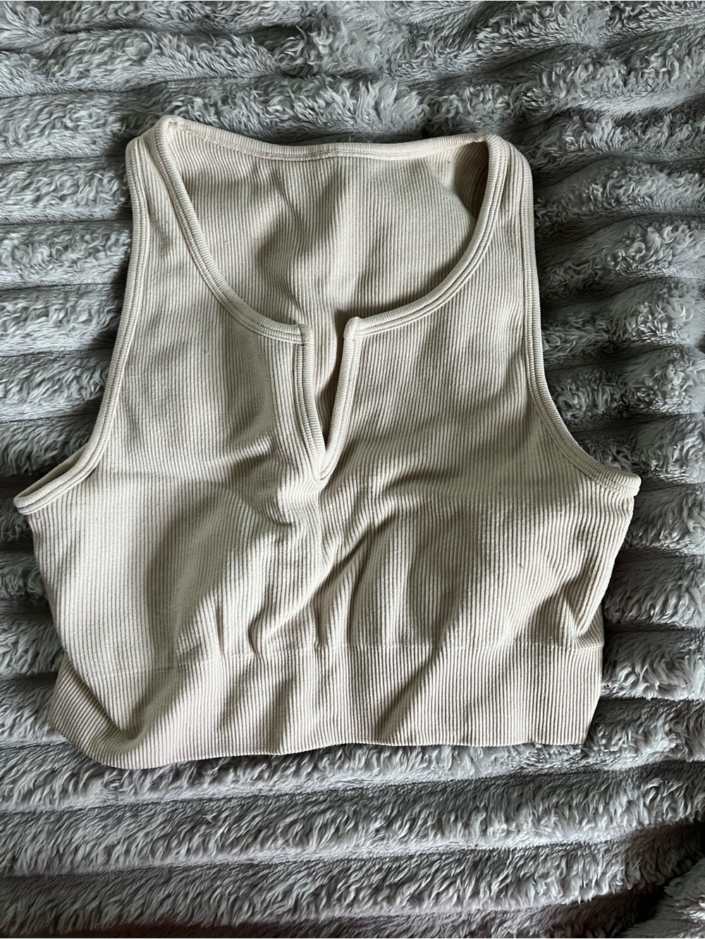 Ribbed Cream Tank Crop Top - Women